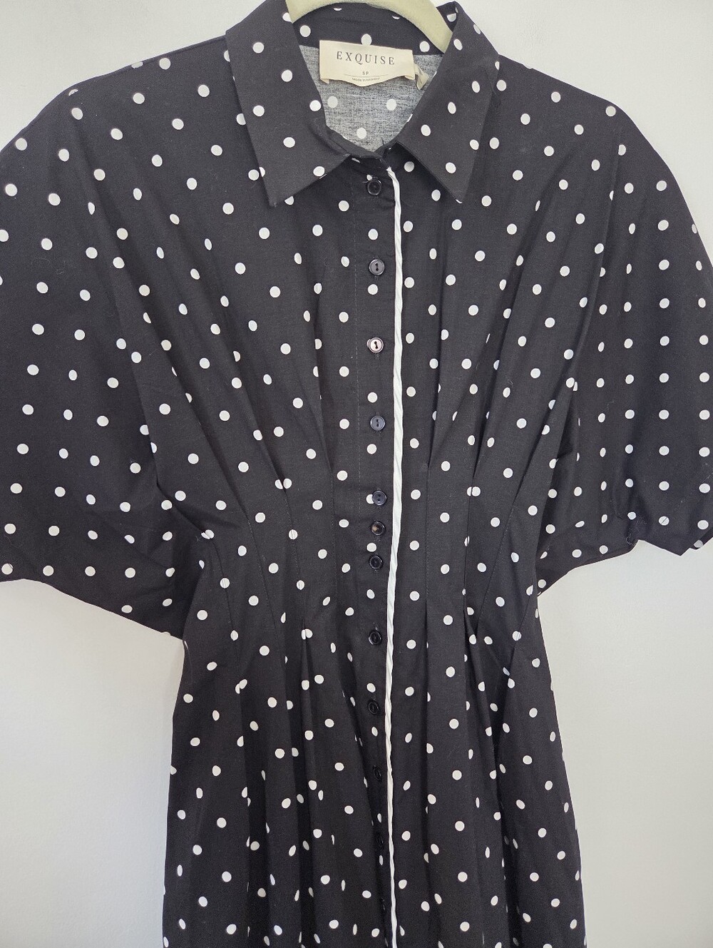Exquise Eleanor Shirt Dress Anthropologie Tobie Black White Polka Dot Small - Picture 12 of 12